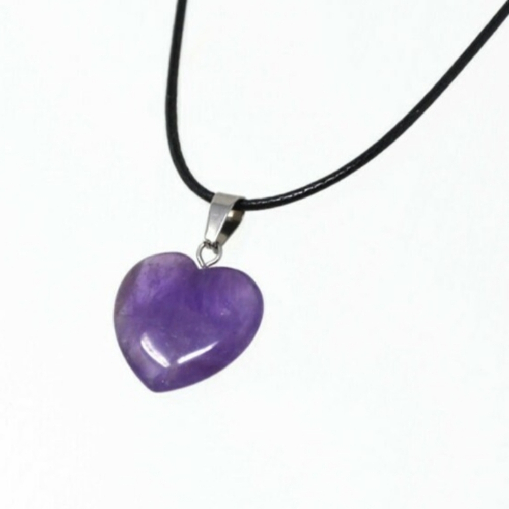 Natural Amethyst Quartz Crystal‎ Heart Shaped Pendant Chakra Healing Necklace